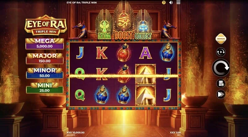 Eye of Ra Triple Win – hovedspillskjermen med fem hjul